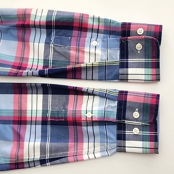 CHAPS  Women's No Iron Button Down Pink Blue Plaid Shirt 100% Cotton Sz M - Picture 9 of 15